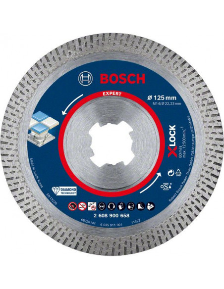 BOSCH EXPERT 2608900658 Disco de corte de diamante EXPERT HardCeramic X-LOCK de 125 x 22,23 x 1,4 x 10 mm BOSCH EXPERT 2608900658 Disco de corte de diamante EXPERT HardCeramic X-LOCK de 125 x 22,23 x 1,4 x 10 mm