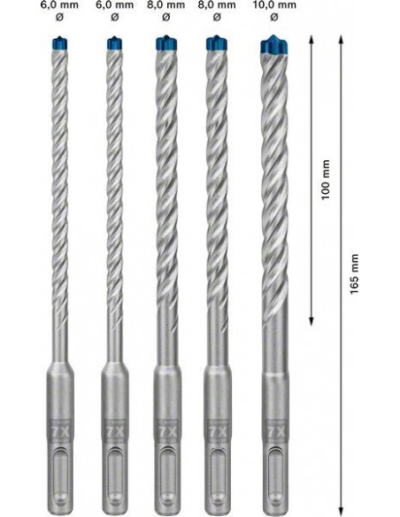 Set de brocas para martillo EXPERT SDS plus-7X de 6/6/8/8/10 mm, 5 unidades