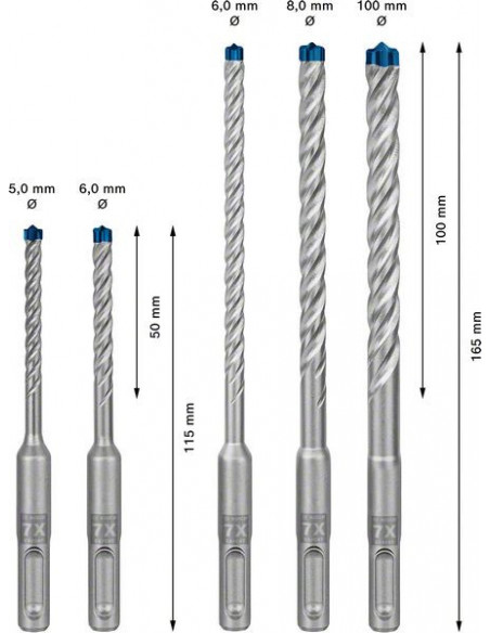 Set de brocas para martillo EXPERT SDS plus-7X de 5/6/6/8/10 mm, 5 unidades