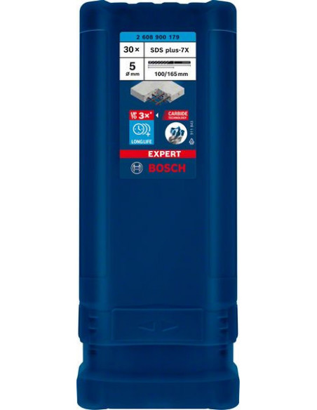 Broca para martillo EXPERT SDS plus-7X de 5 x 100 x 165 mm, 30 unidades
