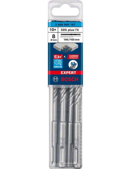 Broca para martillo EXPERT SDS plus-7X de 8 x 100 x 165 mm, 10 unidades