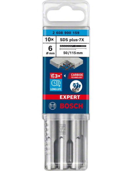 Broca para martillo EXPERT SDS plus-7X de 6 x 50 x 115 mm, 10 unidades