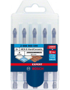 BOSCH EXPERT 2608900599 Set de brocas para tejas EXPERT HEX-9 HardCeramic de 6 mm, 5 unidades 2
