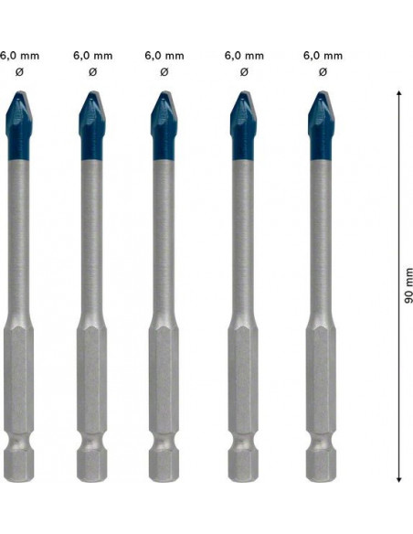 Set de brocas para tejas EXPERT HEX-9 HardCeramic de 6 mm, 5 unidades