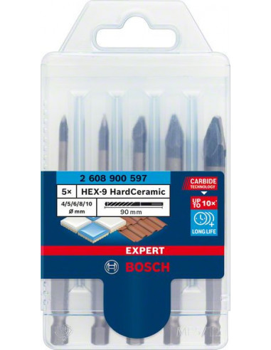 BOSCH EXPERT 2608900597 Set de brocas EXPERT HEX-9 HardCeramic de 4/5/6/8/10 mm, 5 unidades