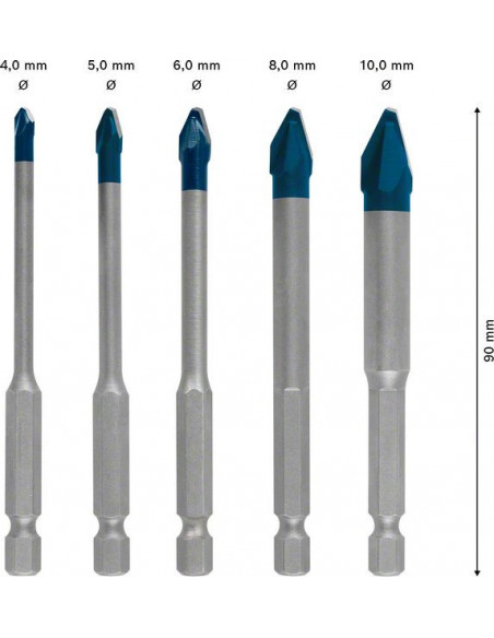 Set de brocas EXPERT HEX-9 HardCeramic de 4/5/6/8/10 mm, 5 unidades