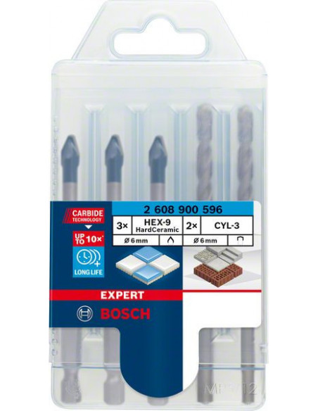Set mixto de 5 brocas EXPERT HEX-9 HardCeramic de 6 mm
