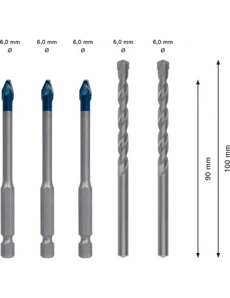 Set mixto de 5 brocas EXPERT HEX-9 HardCeramic de 6 mm