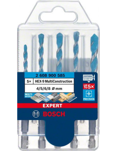 BOSCH EXPERT 2608900585 Set de 5 brocas EXPERT HEX-9 MultiConstruction de 4/5/6/6/8 mm