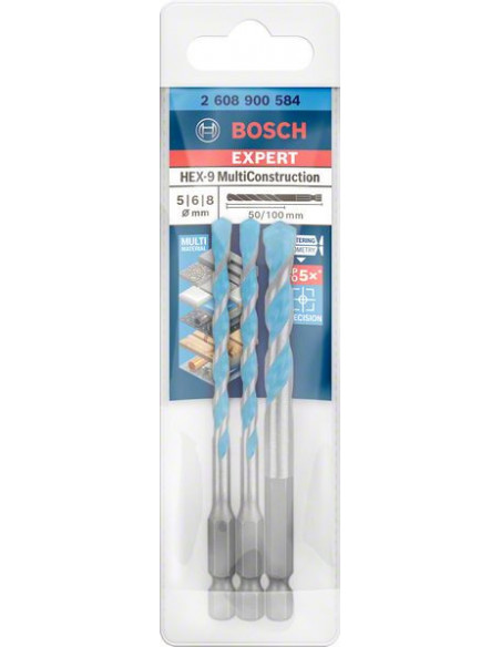 Set de 3 brocas EXPERT HEX-9 MultiConstruction de 5/6/8 mm