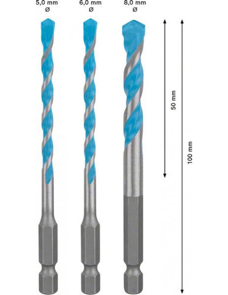 Set de 3 brocas EXPERT HEX-9 MultiConstruction de 5/6/8 mm