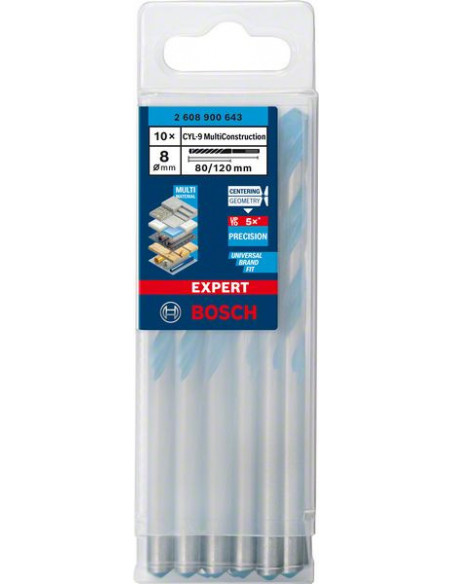 Broca EXPERT CYL-9 MultiConstruction de 8 x 80 x 120 mm, 10 unidades