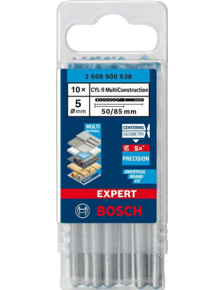 Broca EXPERT CYL-9 MultiConstruction de 5 x 50 x 85 mm, 10 unidades