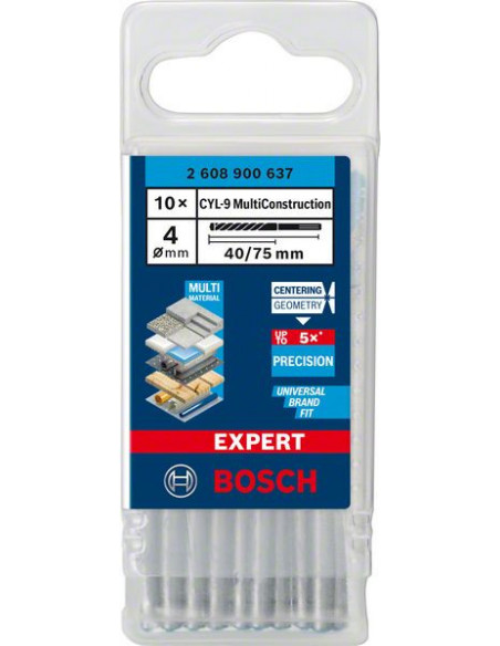 Broca EXPERT CYL-9 MultiConstruction de 4 x 40 x 75 mm, 10 unidades