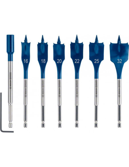 BOSCH EXPERT 2608900334 Set de brocas fresadoras planas EXPERT Self Cut Speed de 16/18/20/22/25/32 mm, 7 unidades BOSCH EXPERT 2608900334 Set de brocas fresadoras planas EXPERT Self Cut Speed de 16/18/20/22/25/32 mm, 7 unidades