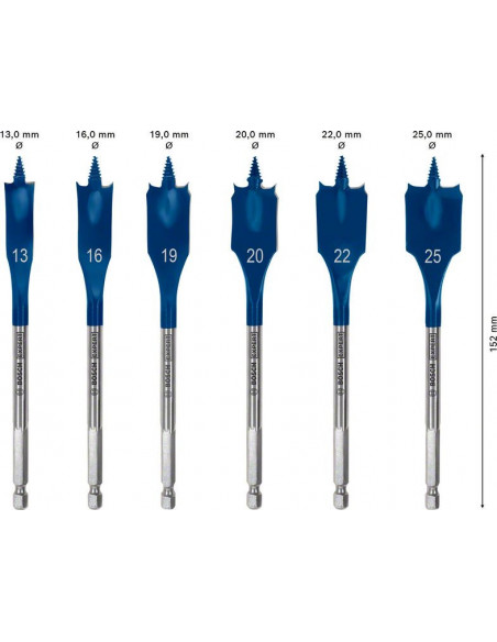 Set de brocas fresadoras planas EXPERT Self Cut Speed de 13/16/19/20/22/25 mm, 6 unidades