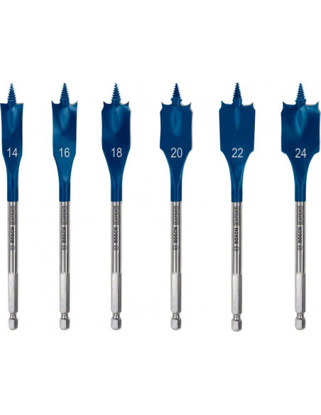 BOSCH EXPERT 2608900332 Set de brocas fresadoras planas EXPERT Self Cut Speed de 14/16/18/20/22/24 mm, 6 unidades