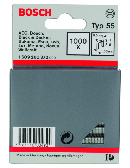 Grapas de lomo estrecho, tipo 55