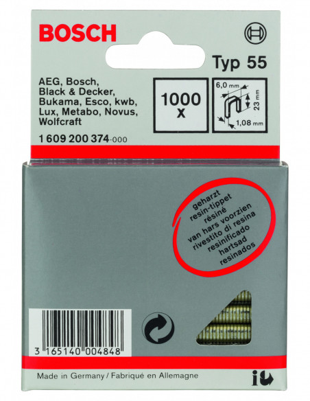 Grapas con lomo estrecho, reCubierta con resina, tipo 55