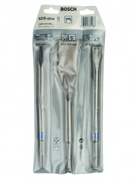 Set de cinceles con Cincel para azulejos, planos y Puntero con vástago de inserción SDS plus para trabajos de renovación