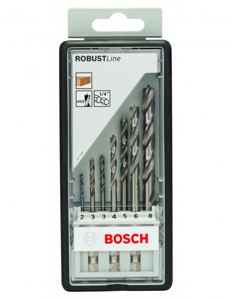 Set de brocas en espiral para madera con vástago de inserción hexagonal, Robust Line