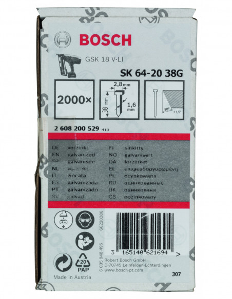 Clavos de acabado de 20° 1,6/16 g, versión galvanizada