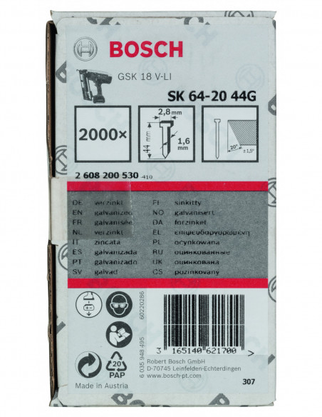 Clavos de acabado de 20° 1,6/16 g, versión galvanizada