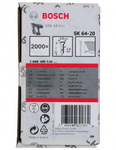 Clavos de acabado de 20° 1,6/16 g, versión inoxidable