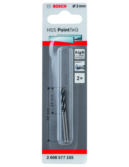 Broca helicoidal HSS PointTeQ con vástago cilíndrico para metal (Ø 2)