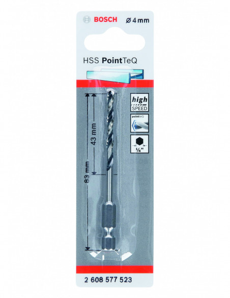 Broca helicoidal HSS PointTeQ con vástago de inserción hexagonal para metal (Ø 4)