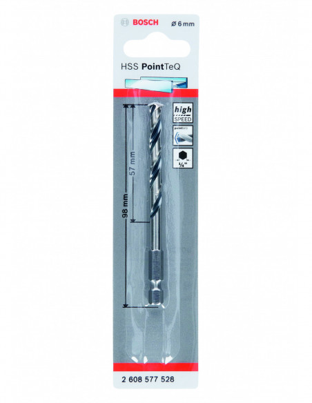 Broca helicoidal HSS PointTeQ con vástago de inserción hexagonal para metal (Ø 6)