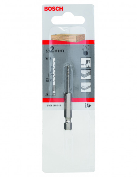 Broca para madera en espiral con vástago de inserción hexagonal (Ø 2)