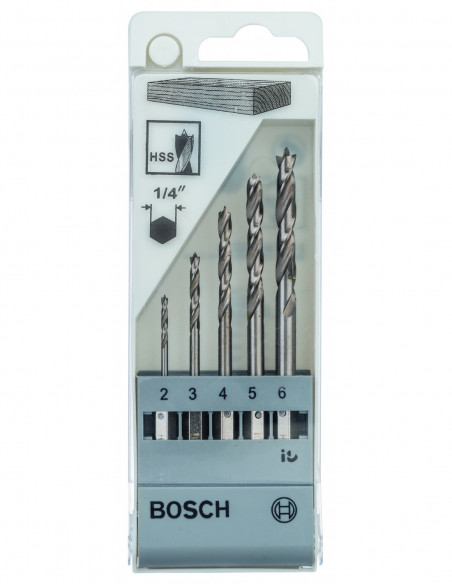 Set de brocas en espiral para madera con vástago de inserción hexagonal