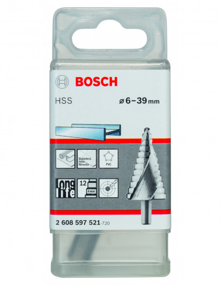 Broca escalonada HSS con vástago de 3 planos para metal