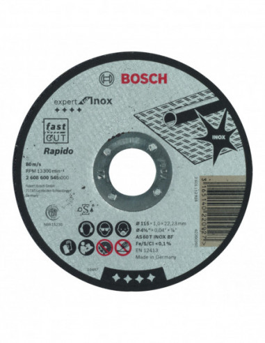 Comprar Disco de corte Expert for Inox Rapido recto, orificio de 22,23 mm para amoladoras pequeñas (Ø 115). Ref: 2608600545