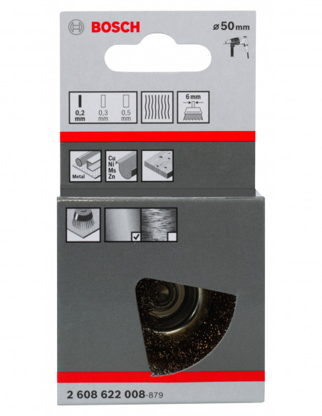 Cepillo de vaso ondulados Clean for Metal para taladros, con revestimiento de latón, vástago cilíndrico de 6 mm (Ø 50)