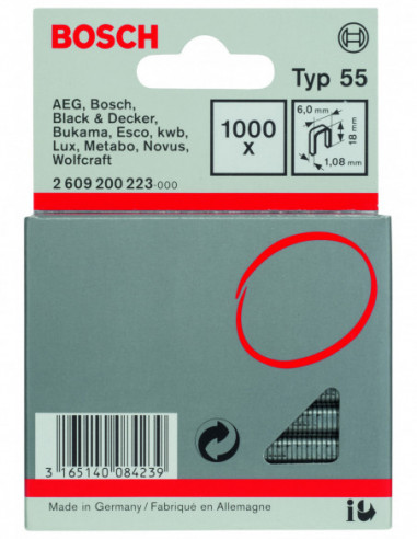 Grapas de lomo estrecho, tipo 55