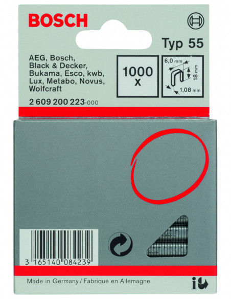 Grapas de lomo estrecho, tipo 55