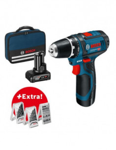 Atornillador-taladrador a batería BOSCH GSR 12V-15 con batería y accesorios