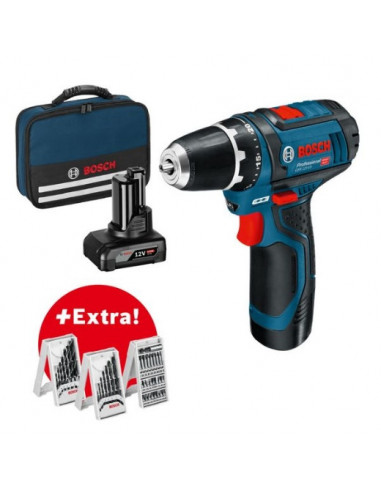 Atornillador-taladrador a batería BOSCH GSR 12V-15 con batería y accesorios