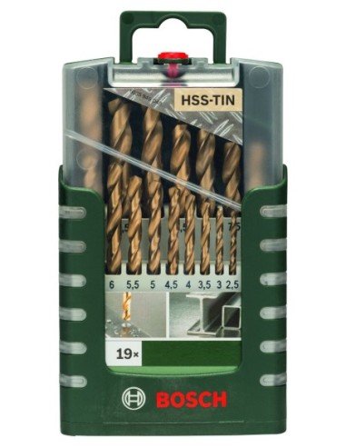 Set de brocas de 19 piezas para metal HSS-TiN,...