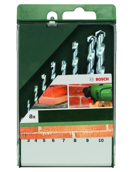 Set de 8 brocas para piedra: 3,0 x 60, 4,0 x 75, 5,0 x 85, 6,0 x 100, 7,0 x 100, 8,0 x 120, 9,0 x 120, 10,0 x 120