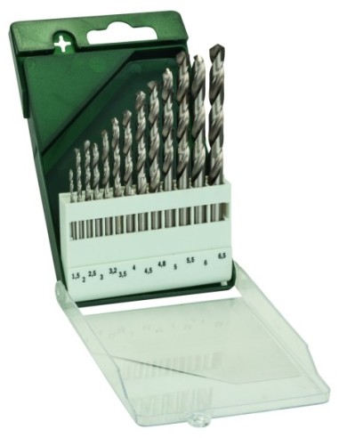 Set de 13 brocas para metal HSS-G, DIN 338: 1,5, 2,0, 2,5, 3,0, 3,2, 3,5, 4,0, 4,5, 4,8, 5,0, 5,5, 6,0, 6,5 mm
