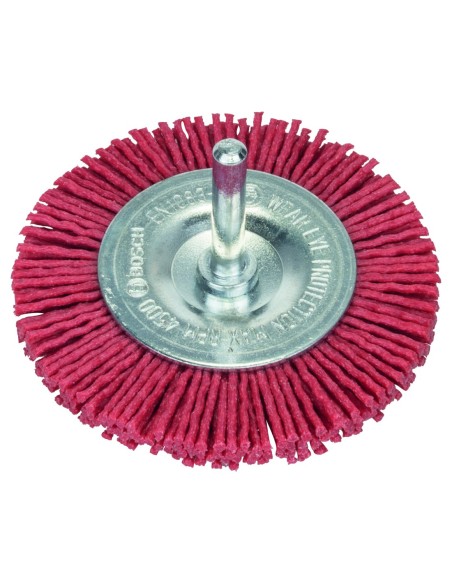 Cepillos de disco para taladradoras, alambre de nailon con medio de lijado de corindón, grano K80, 75 mm