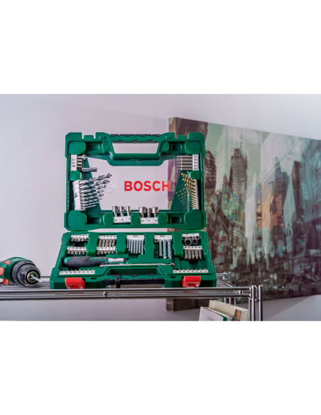 Maletín V-Line de puntas y brocas TiN de 91 piezas con destornillador dinamométrico y barra imantada