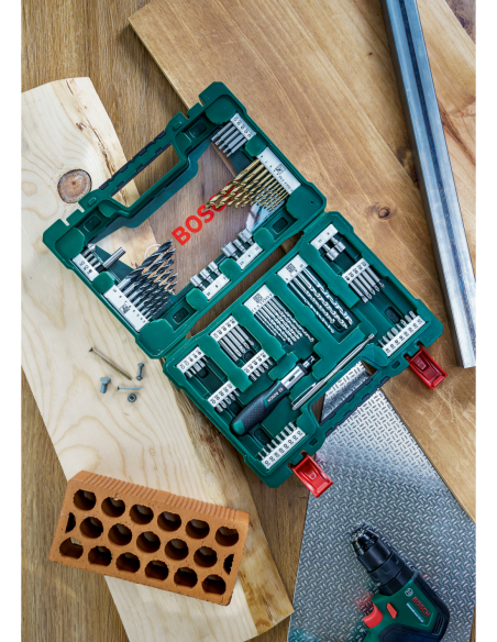 Maletín V-Line de puntas y brocas TiN de 91 piezas con destornillador dinamométrico y barra imantada