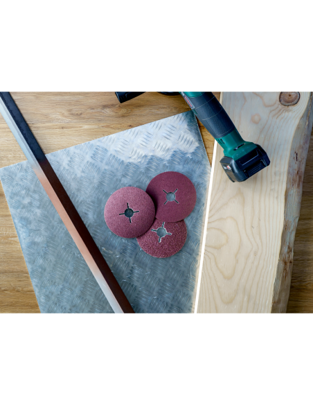 Set de 12 discos lijadores de fibra para amoladora angular, corindón Ø125 mm, Grano 36 - 100, 12