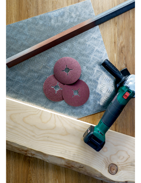 Set de 12 discos lijadores de fibra para amoladora angular, corindón Ø125 mm, Grano 36 - 100, 12