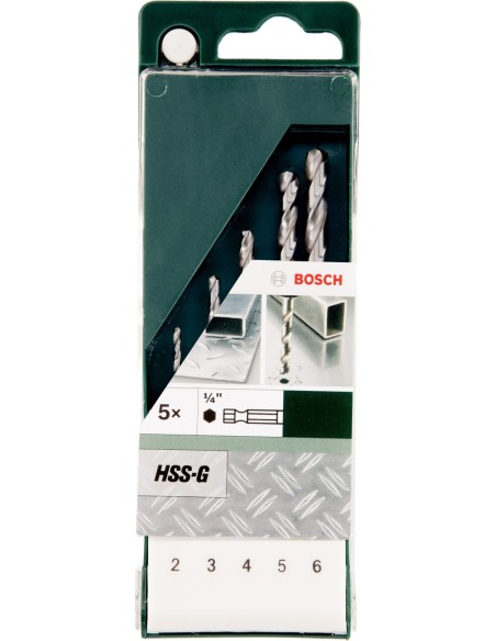 Set de 5 brocas para metal HSS-G con vástago de inserción hexagonal2,0, 3,0, 4,0, 5,0, 6,0 mm
