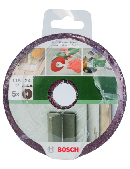 Set de 5 discos lijadores de fibra para amoladora angular, corindón Ø115 mm, K 24